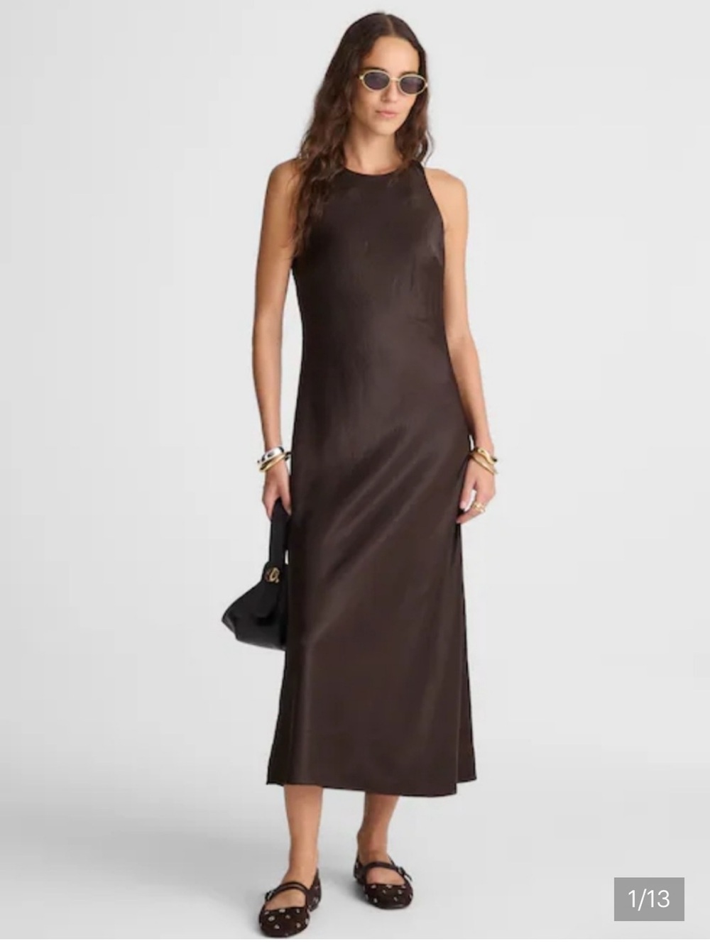 Madewell Ameera Satin Slip Midi Dress Sz 6 Brown Black Walnut